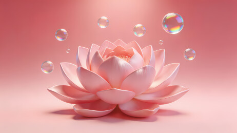 淡粉莲花静谧绽放