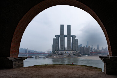 重庆来福士地标建筑群江景城市全景