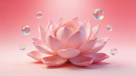 淡粉莲花静谧绽放