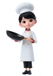 卡通厨师手持炒锅