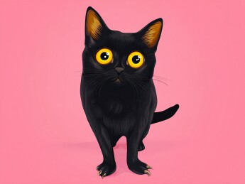 粉色背景上的黑猫插画