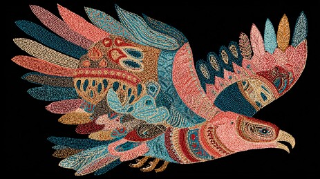 彩色图腾风格展翅雄鹰插画