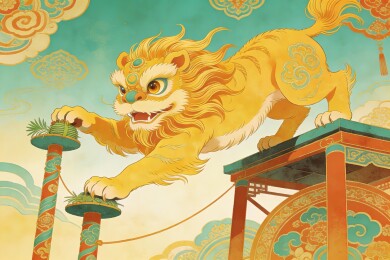 金色瑞兽踏柱祥云环绕