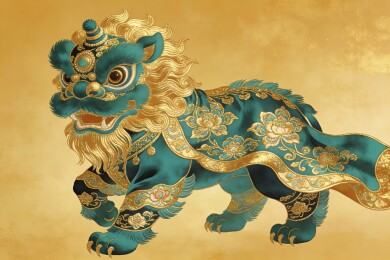华丽金色青色瑞兽图案