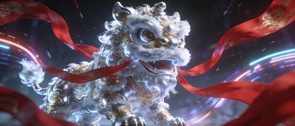 华丽舞狮神兽光影艺术