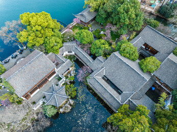 中国浙江杭州郭庄航拍