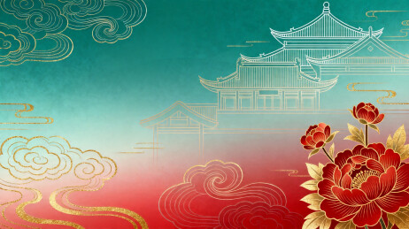 中国传统建筑与花卉图案