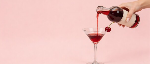 手倒红酒入杯樱桃点缀