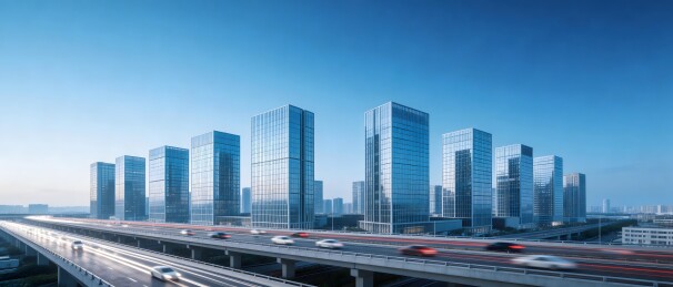 现代都市高楼与繁忙公路