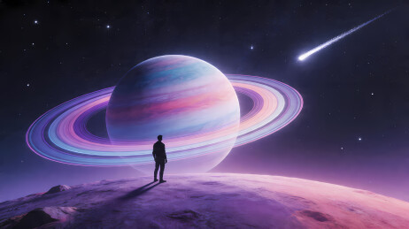 紫色星球上的孤独身影