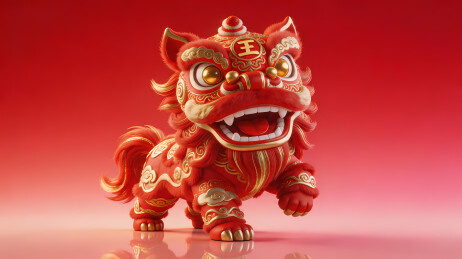 红色瑞兽怒吼雕像
