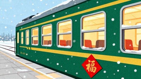 雪中绿色列车停靠