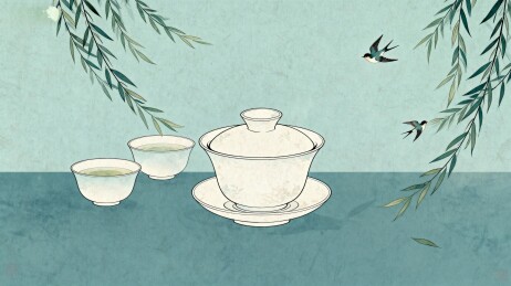 茶具柳燕图
