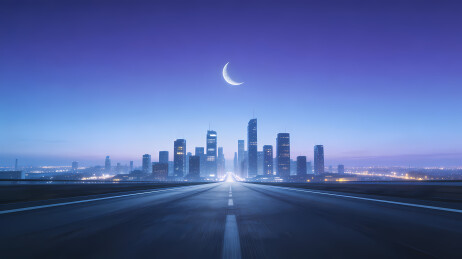 夜光公路与月城剪影