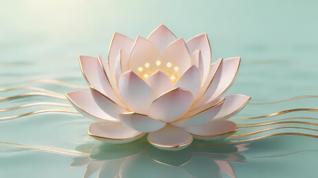 淡粉莲花静绽水面