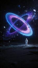 宇航员仰望神秘星环