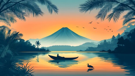 晨光中宁静的休眠火山