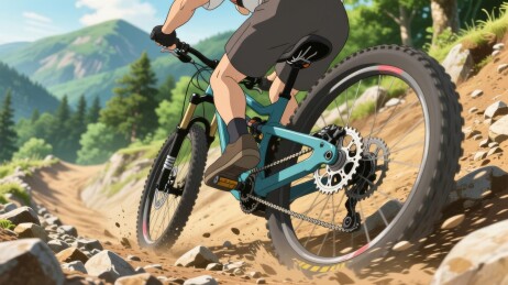 山地车骑行者在崎岖山路上
