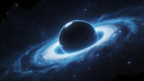 蓝色光环环绕的深色星球