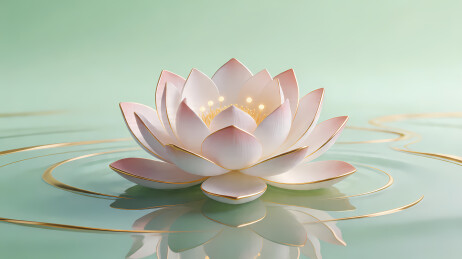 淡粉莲花静绽水面