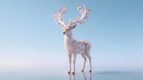 梦幻天空下的优雅白点鹿