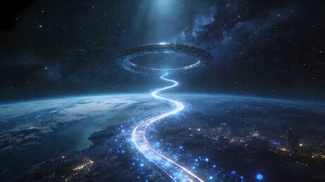 蓝色光带穿越星空