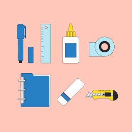 办公文具与学校学习用品平面图标