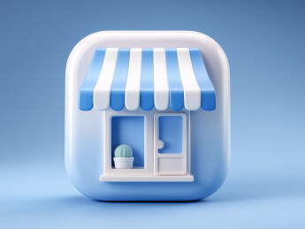  蓝白条纹雨棚小商店3D图标   