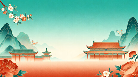 中式山水建筑风景图