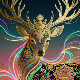 金色鹿头艺术插画色彩斑斓