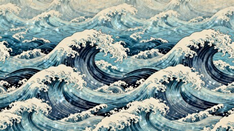 海浪浮世绘主视觉国风背景