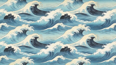 海浪浮世绘主视觉国风背景