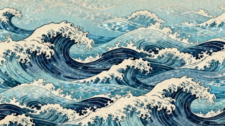 海浪浮世绘主视觉国风背景