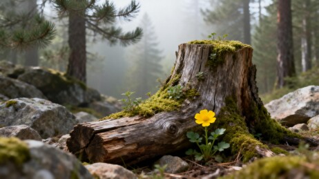森林朽木黄花静景