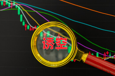 放大镜聚焦诱空字样股市图表背景