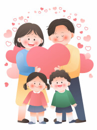 幸福一家四口被爱包围家庭氛围亲子互动插画