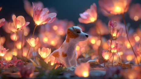花灯夜里的小狗