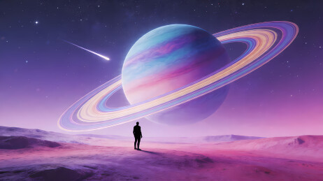 彩色土星蓝紫环带星空背景