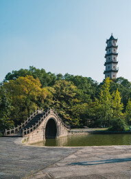 中国浙江温州江心屿东塔石桥摄影
