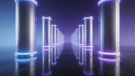 蓝紫光柱矗立暗空