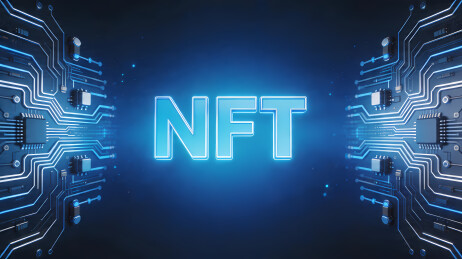 蓝色NFT字样与电路背景