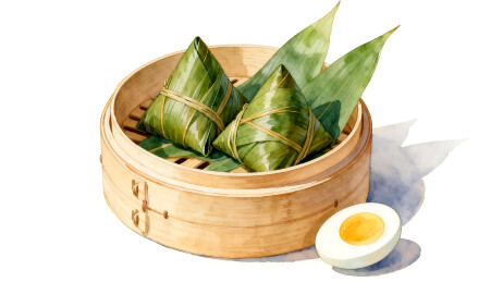 竹蒸笼粽叶包裹粽子