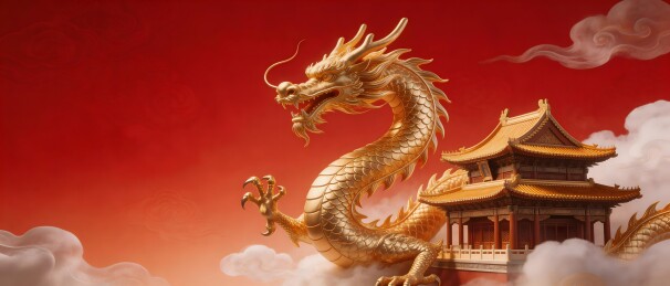 金色神龙与古建筑