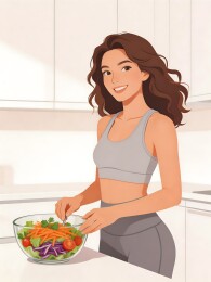 厨房内女性拌沙拉