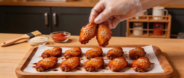 烤鸡翅配芝麻装饰