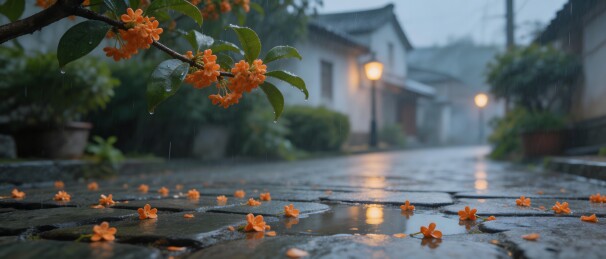 雨中桂花石板路