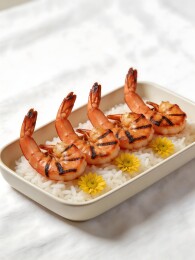 烤虾盖白米饭
