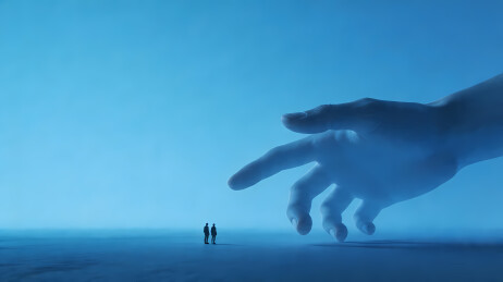 巨掌下的渺小人影