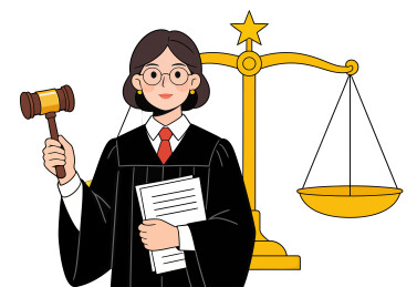 卡通风律师法律从业者法庭场景手持文件法槌