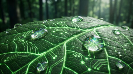 科技树叶脉络发光芯片绿色生态环保概念